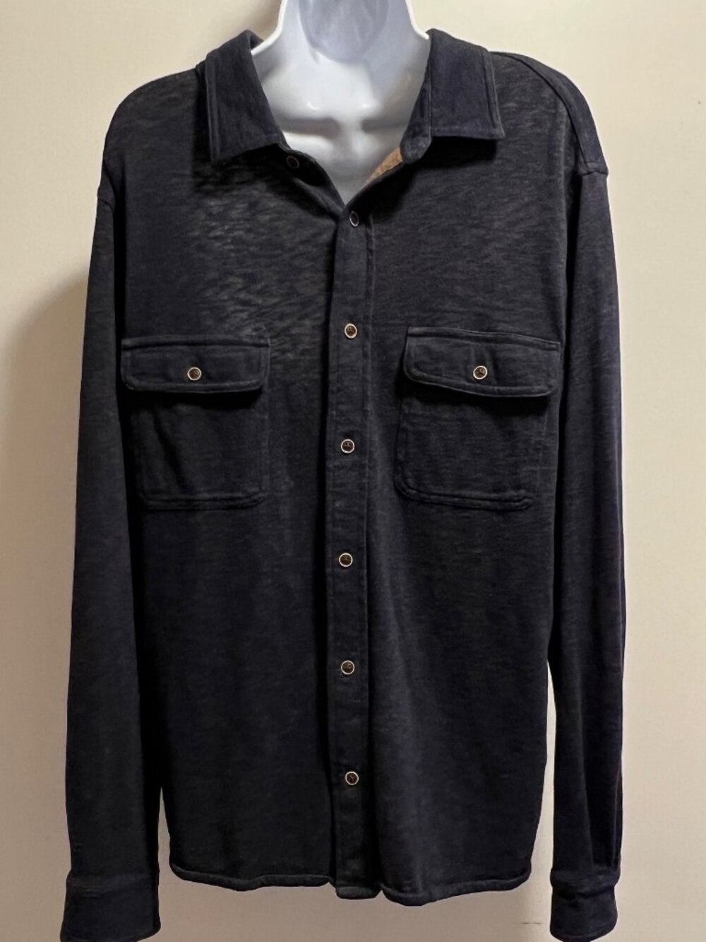 Rugged Coastal Outdoorsy ROWM Button-down LS Shirt Dark Blue Men's size Large